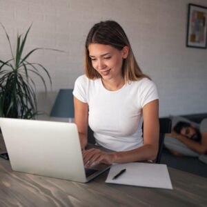 woman working on laptop