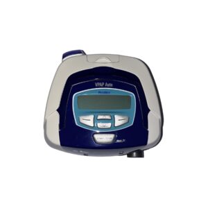 A small rounded machine with white and blue colors.