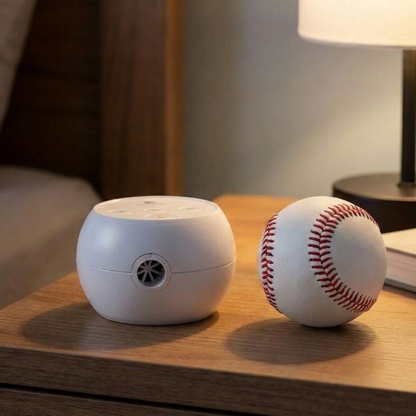 Micro CPAP machine next to a baseball